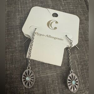 Charming Charlie Silver Chain Earrings with Blue Accents